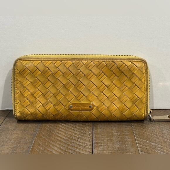 Cole Haan Heritage Weave Yellow Leather Wallet See pics for pen mark - Picture 1 of 14